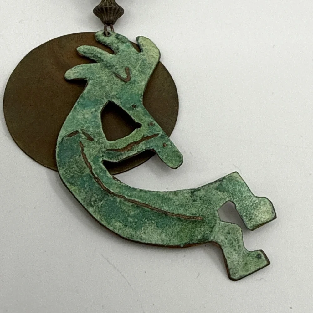 Vtg Native American Kokopelli‎ Brooch Pin Pendant Turquoise Copper? 5